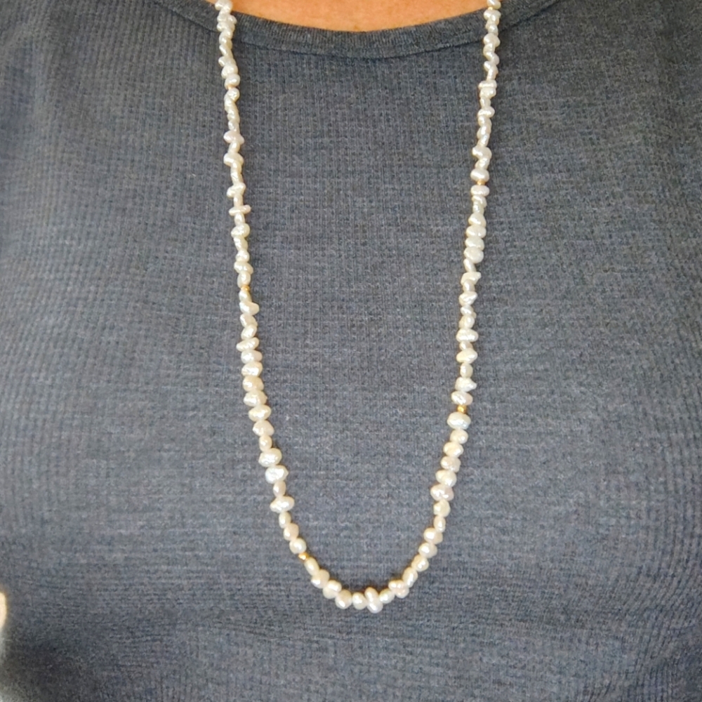 Cultured Pearl And 14k Gold Necklace. 33" L
